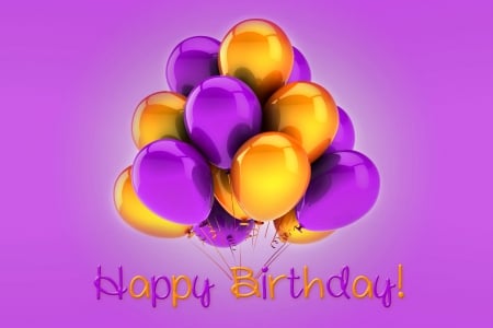 ♥Happy Birthday♥ - colorful, holiday, design, purple, balloons, golden, happy, birthday