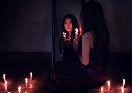 Secret - woman, candle, mirror, secret