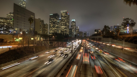 highway traffic in the evening - speed, highway, lights, evening, traffic, city