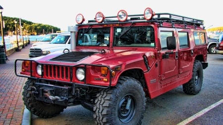 hummer h1 alpha - truck, car, parking, red