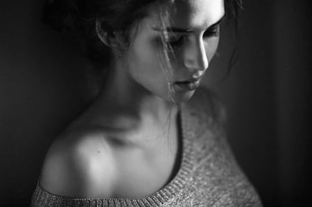 I love you without knowing how - woman, face, portrait, eyes, think, beautiful, black and white, feel