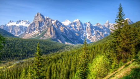 superb mountain forest landscape hdr - valley, forests, river, mountains, hdr