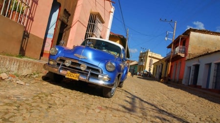 classic chevy bel air on a cuban street - street, town, car, classic, blue