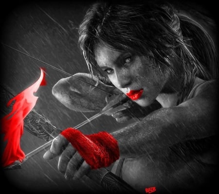 Arrow of pure love - woman, fire, red and black, red passion, face, pure love, red lips, arrow