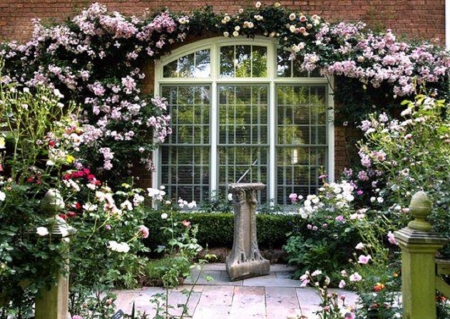 Rose Garden Arbour - roses, flowers, arbour, garden