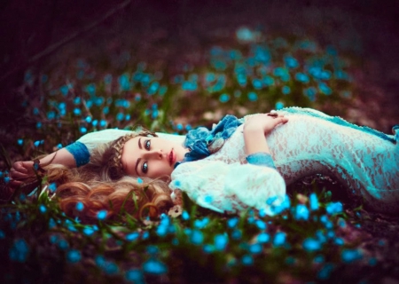 Blue Beauty - field, lady, beauty, model