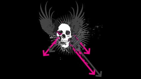 Skull - illustration, shapes, skulls, black background, wings, arrows, vector, skull