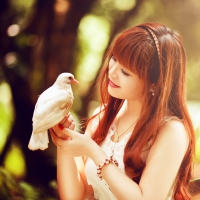 asian girl white bird