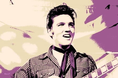 Elvis Presley - actor, poster, by cehenot, Elvis Presley, singer, pink, man, smile, purple, art