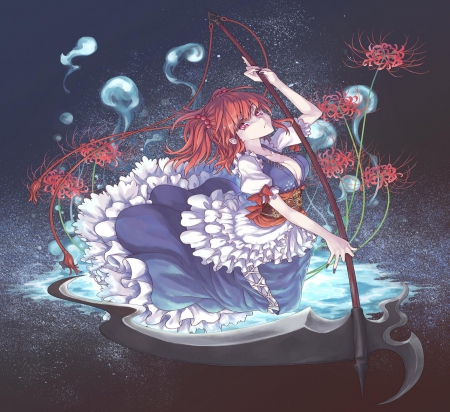 Onozuka Komachi - touhou, ripper, game, anime, flowers, underwater