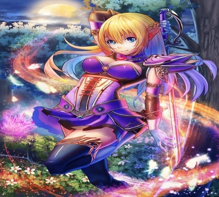 Purple Warrior - purple, game, warrior, long hair, card, sword, cg