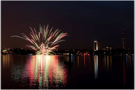 Hanami - Firework - celebration, cherry, firework, japan