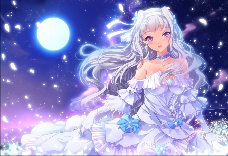 MoonLit Dream - gown, maiden, beautiful, sublime, anime girl, girl, elegant, fantasy, lady, magic, scenery, gorgeous, light, magical, glow, pretty, beauty, sweet, anime, night, dress, long hair, divine, angelic, nice, lovely, moon, scene, female