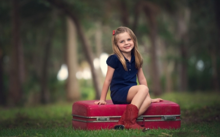 Ready to travel - girl, suitcase, photo, red