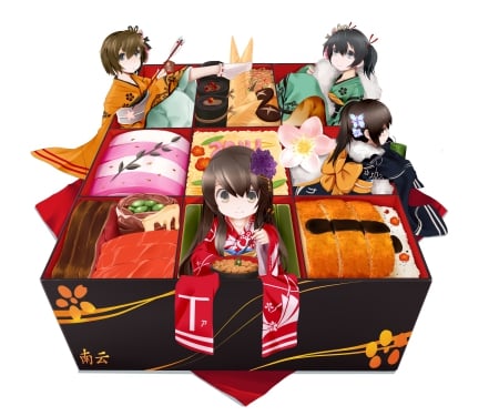 Bento Girls - bento, orginal, food, kimono, girls, japan, chibi, cute, japanese