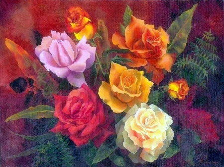 Last Autumn Days - autumn, roses, colorful, still life, creative pre-made, pretty, paintings, lovely still life, bouquets, draw and paint, lovely, nature, charm, love four seasons, beautiful, seasons, beloved valentines, flowers, colors, fall season