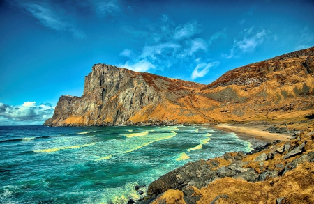 Summer Beach, Lofoten - norway, beach, clouds, cliff, artic sea, beautiful, island, sand