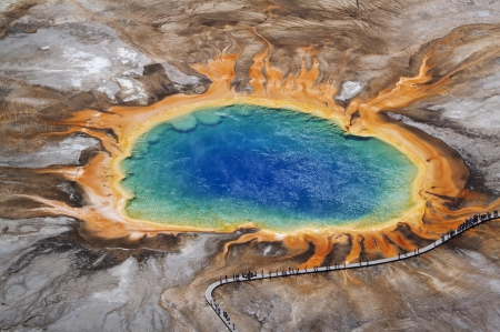 Grand Prismatic Spring, Yellowstone - water, yellow, blue, National Park, beautiful, Wyoming, hot spring, orange, red, green