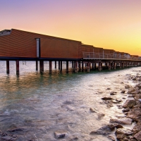 lovely row homes on stilts at seashore