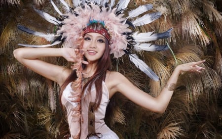 ♥ - smile, woman, model, indian, girl, feather, asian, pink