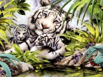 White Tiger with Cubs