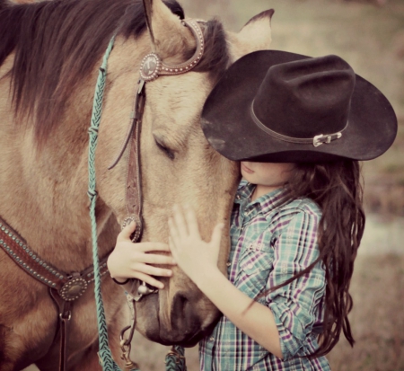 Embrace of friendship - hug, horse, girl, image, color, wallpaper, new, expression