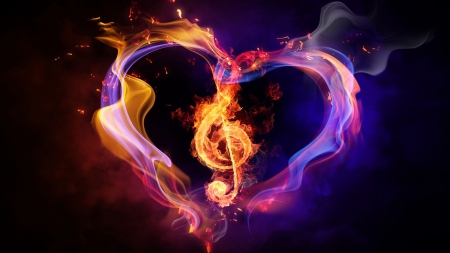 BURNING MUSIC Passion - purple, photoshop, heart, music, fire, violet