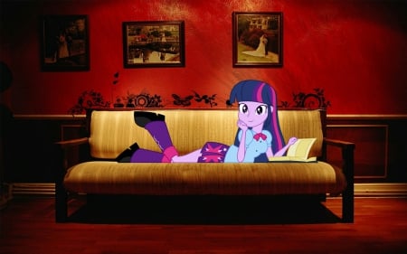 EG Twilight Reading Wallpaper - cartoons, friendship is magic, twilight sparkle, my little pony, tv series, equestria girls, cute