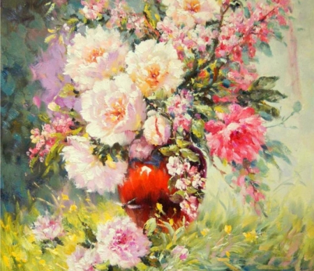 Painting - flowers, still life, painting, pink