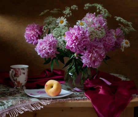 Still life - nature, painting, purple, pink, flowers, still life