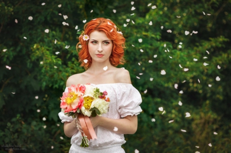 Peonies Splash - flowers, lady, peonies, model