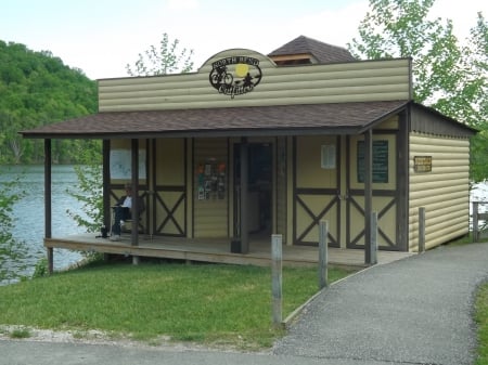 The Old Boat House - building, lake, mountain, trees