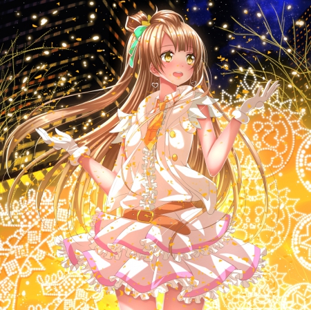 Magical - anime, yellow, magic, female, dress, long hair, happy, e pretty, hd, golden, gown, anime girl, beautiful, girl, beauty, gold, lovely, sweet, fantasy, nic