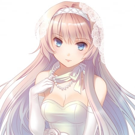 Pretty Face - pretty, blushing, anime, vocaloid, kawaii, female, dress, luka megurine, luka, plain, hd, nice, potrait, blue eyes, bride, anime girl, delicate, beautiful, megurine, girl, blush, simple, beauty, lovely, sweet, white, soft, shy, megurine luka, vocaloids