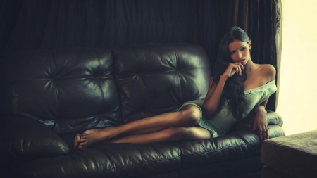 beauty - pose, beauty, sofa, short