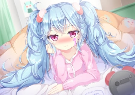 Who Draw Arrow on Mine Face :( - pretty, blushing, anime, vocaloid, kawaii, female, miku hatsune, dress, hatsune miku, long hair, sad, blue hair, sorrow, nice, anime girl, girl, blush, lovely, sweet, blouse, miku, cute, aqua hair, hatsune, vocaloids