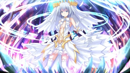 Tobiichi Origami - tobiichi origami, sexy, female, girl, tiara, long hair, crown, anime girl, gown, fantasy, date a live, white, anime, silver hair, dress