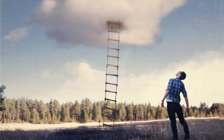 â™¥ - sky, stair, cloud, situation, man, fantasy, creative