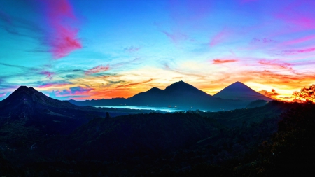 Kintamani, Bali, Indonesia - mountains, landscape, island, sunset, sea