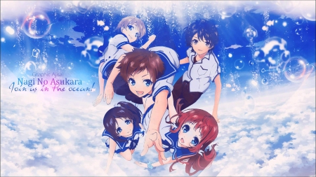 Nagi no Asukara - bubbles, anime, nagi no asukara, clouds