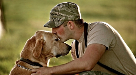 Friends - servicedog, labrador, owner, close