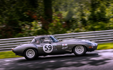 60's E Type Jaguar - cars, jaguar, 1960s, rally