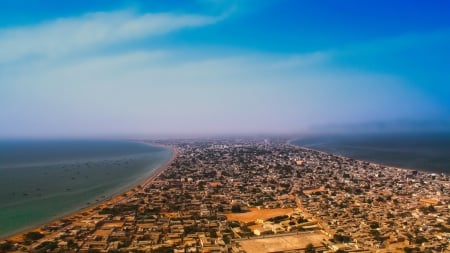 view of a fabulous peninsula town - sea, town, peninsula, view