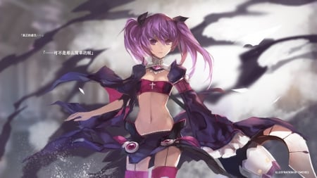 Void - female, hot, twintail, anime girl, miniskirt, wind, windy, anime, twin tail, sexy, skirt, girl, twintails, long hair, pink hair, purple hair, hd, twin tails, blosing