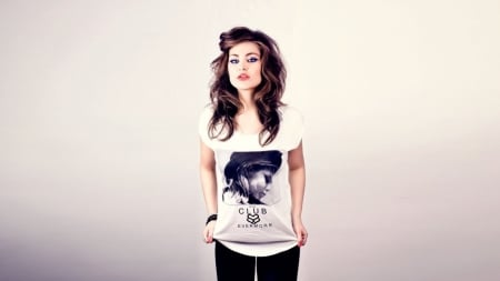 Model In Funky T-Shirst - style, brunette, tshirt, model