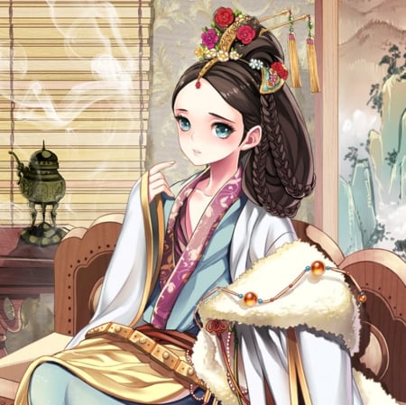 Kimono Chan - anime, female, long hair, japan, oriental, e pretty, anime girl, beautiful, girl, beauty, kimono, lovely, brown hair, sweet, yukata, nic, japanese