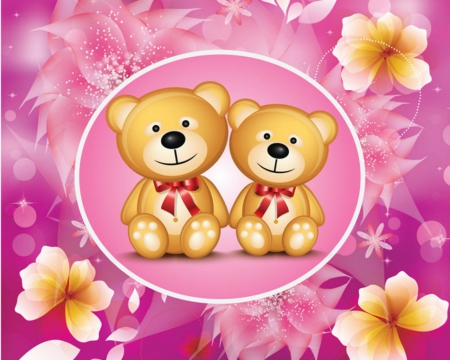 Teddy love - flowers, pink, cute, teddy bear