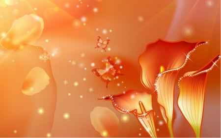 Floral art - flowers, orange, sparks, art