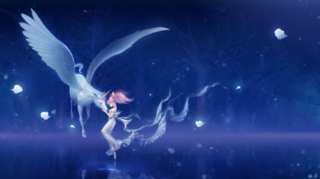 Pegasus - pretty, anime, twin tail, kawaii, female, wing, twintail, dress, pegasus, long hair, sailor moon, rini, animal, nice, pink hair, twin tails, gown, anime girl, small lady, sailormoon, twintails, beautiful, usagi, girl, beauty, lovely, love, sweet, horse, chibiusa, wings, cute