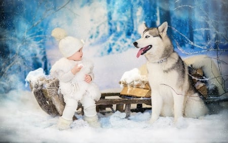 â™¥ - winter, wolf, cute, baby